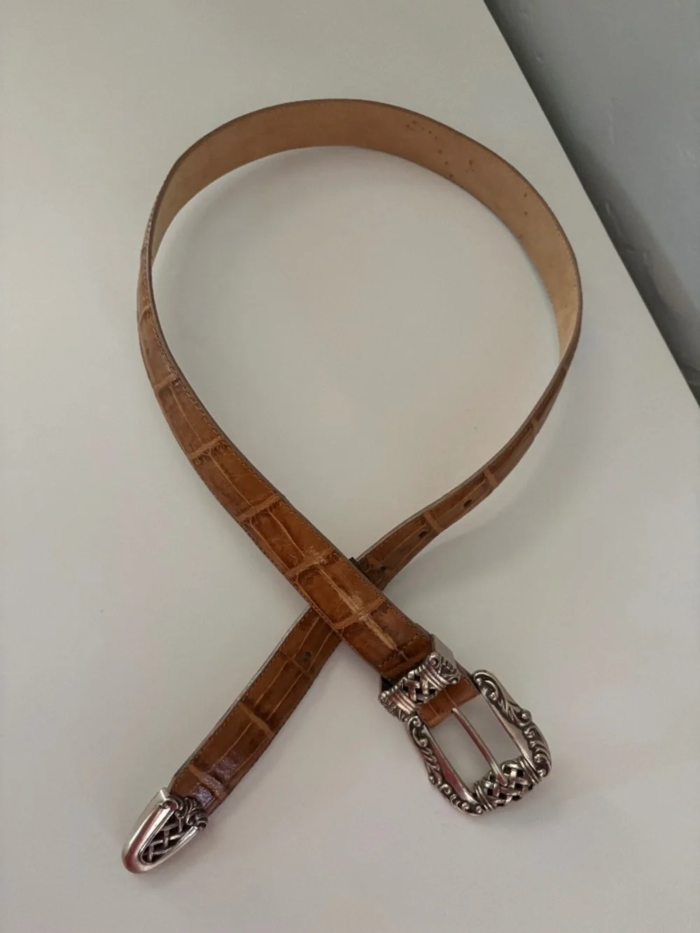 Brighton Light Brown Croc Embossed Leather Belt Size M